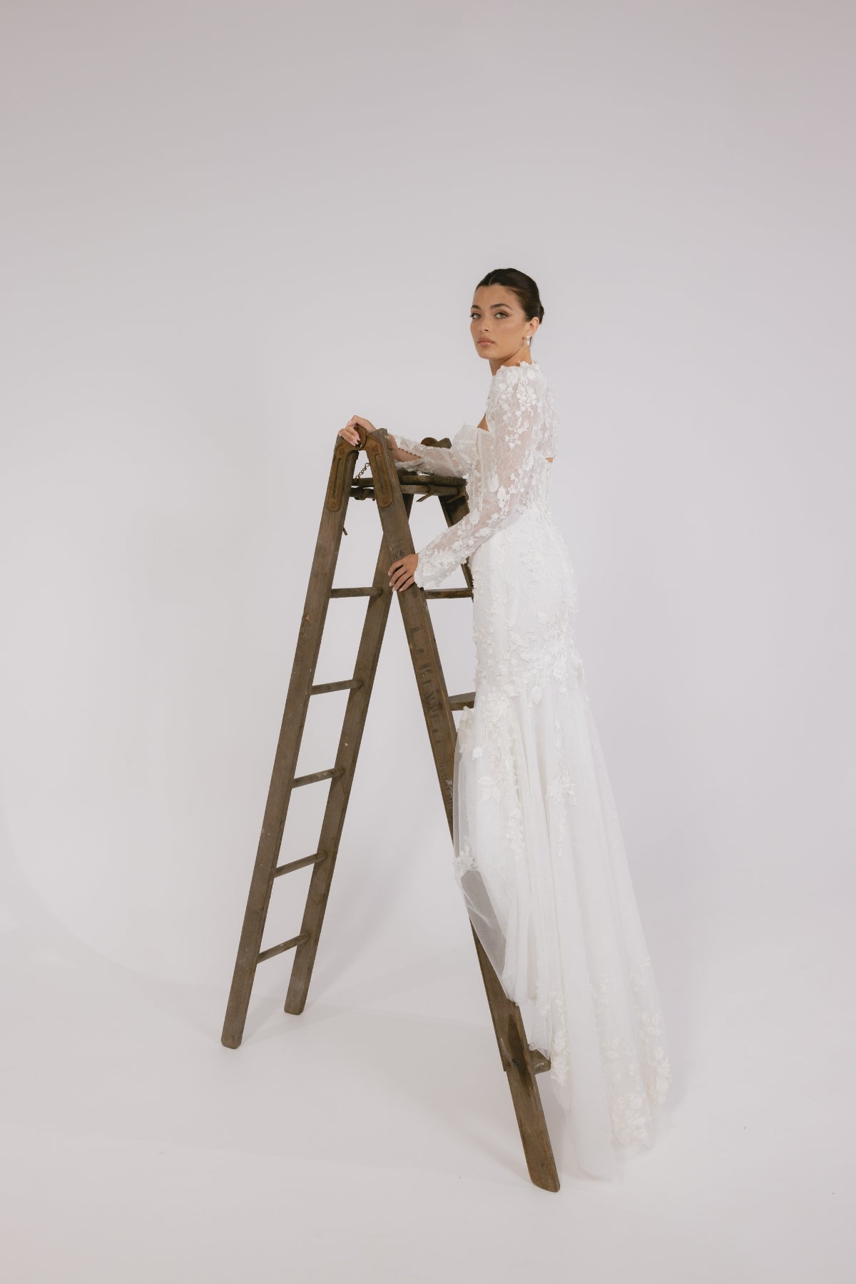 lace mermaid wedding gown, strapless sweetheart bodice with lace bolero jacket on top.