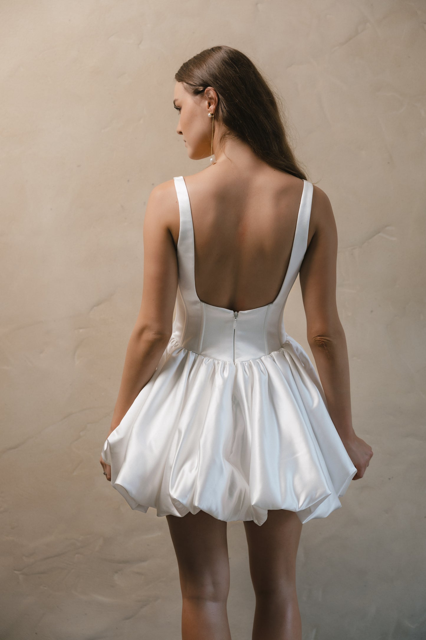 MINI bridal gown Amberley features a A-line Bubble skirt, square neckline, and corseted bodice by Roselle Collection, Jessica Couture.