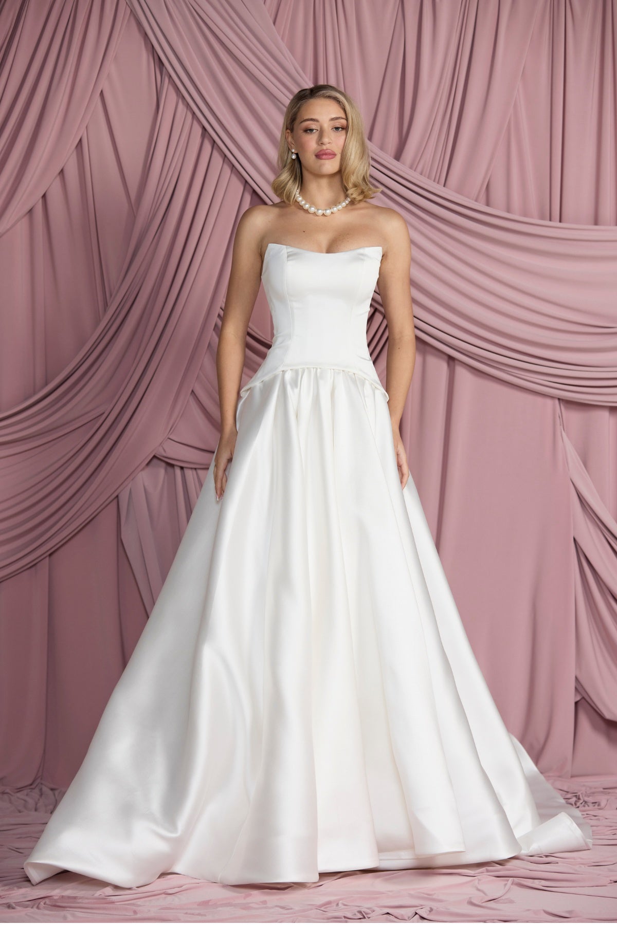 Satin corset bodice with cat-eye neckline, Bridal two piece collection