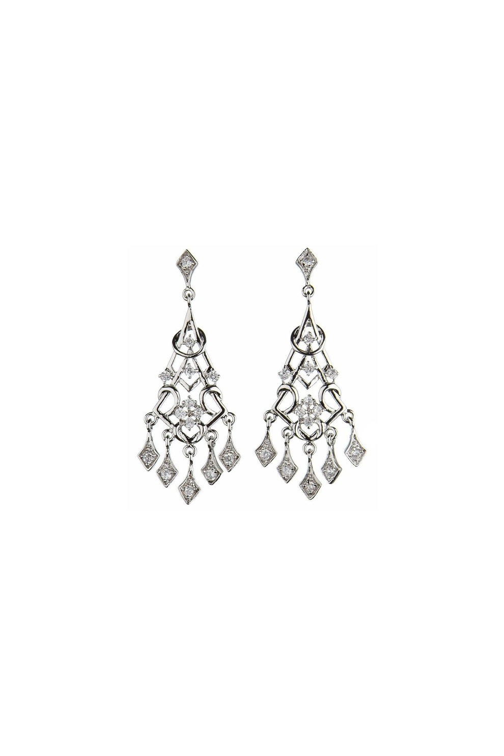 Silver chandelier style earrings with hanging cubic zirconia