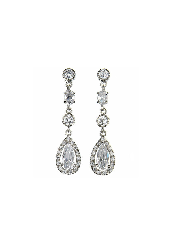 Cubic zirconia drop earring with larger pear cut gem at bottonm
