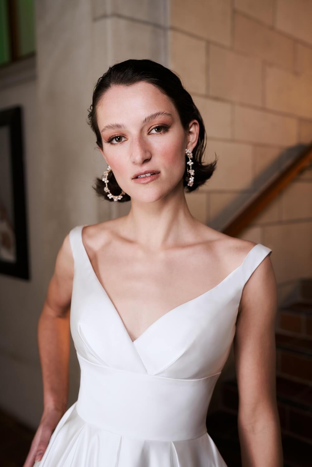 Model wearing Summer wedding dress with a full a-line skirt from the Royal Collection