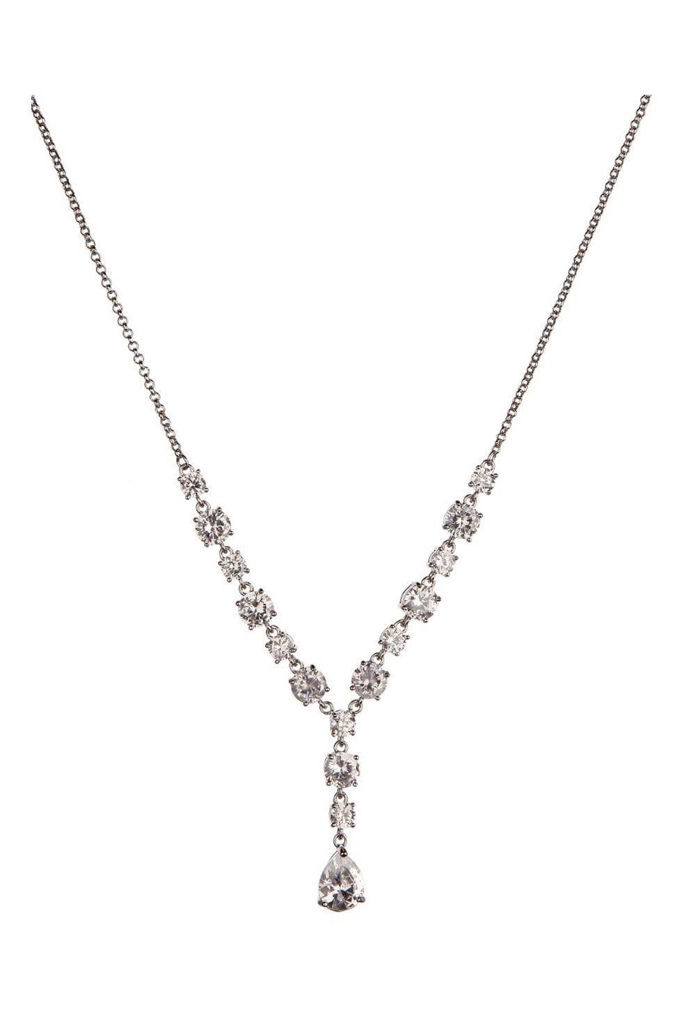 Grand Elegance Necklace with hanging teardrop cubic zirconia on a cubic zirconia decorated chain