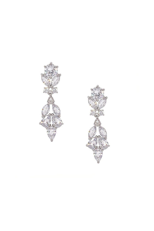 Cubic zirconia drop earring with marquise, round and pear cut gems