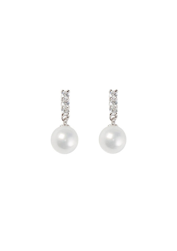 Zara earrings with small cubic zirconia with a cultured pearl drop. Set in silver
