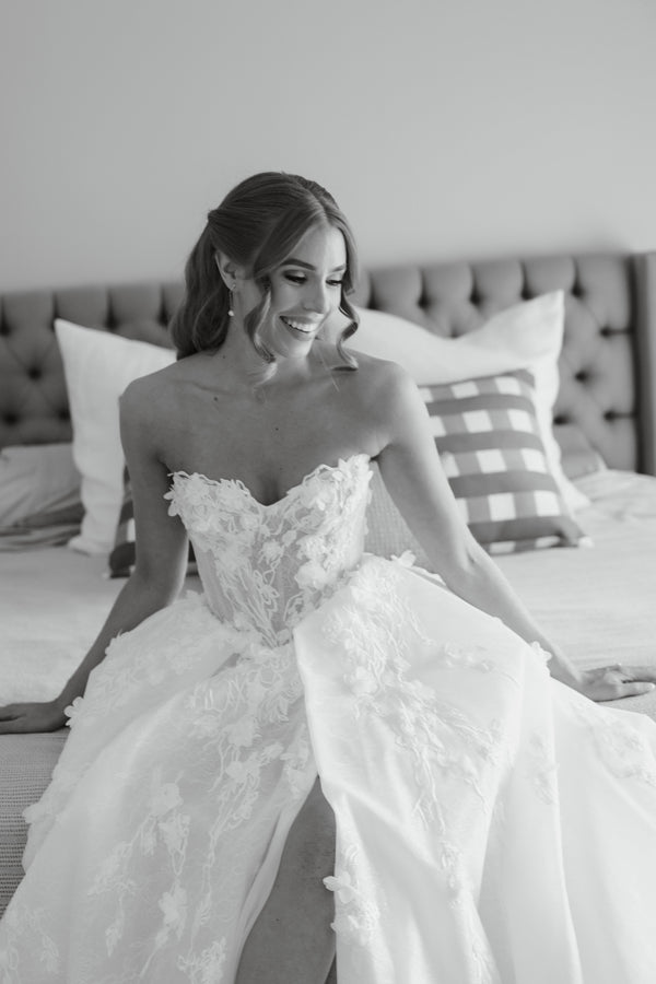 freya a-line lace floral gown