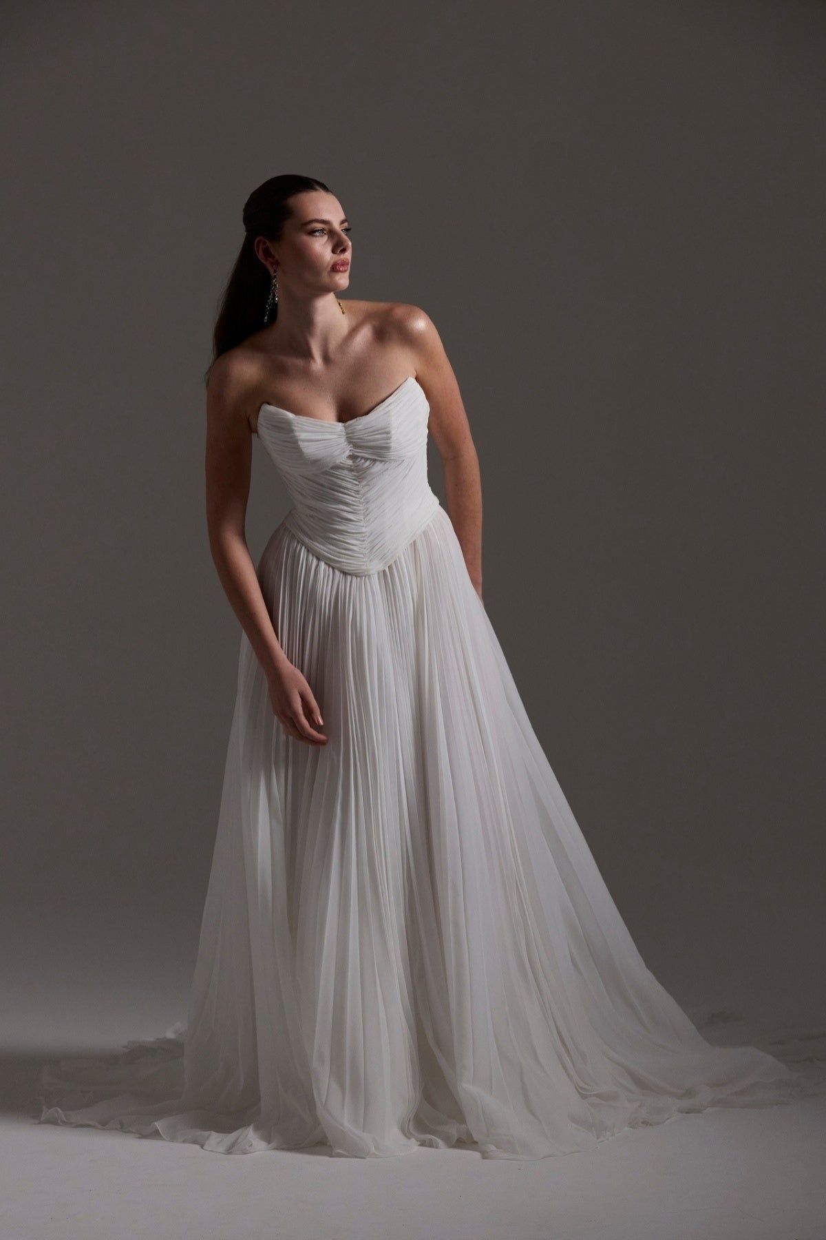 Pleated chiffon two piece A-line Wedding dress by Atelier Wu 