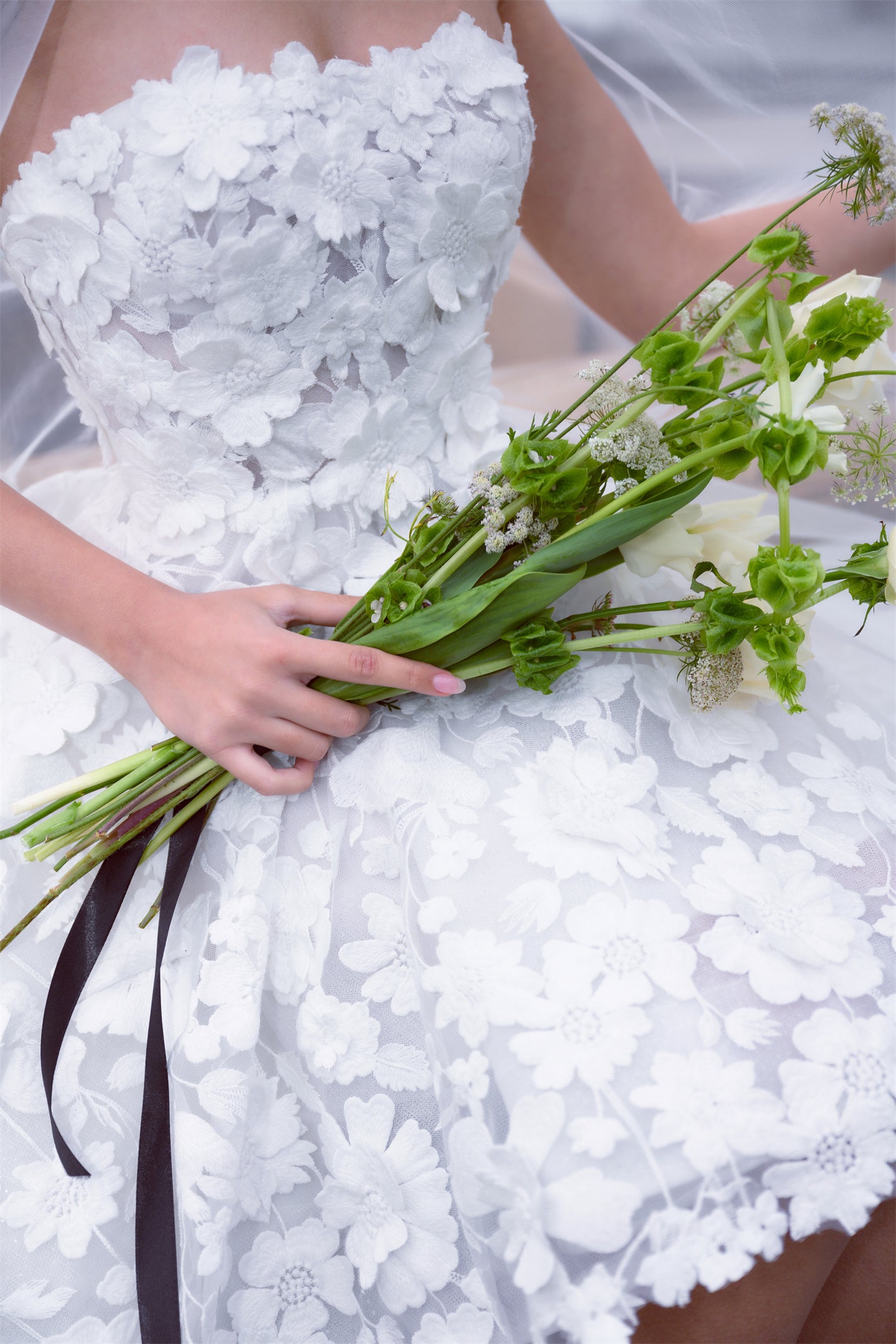 3d Floral A-line Mini bridal dress 