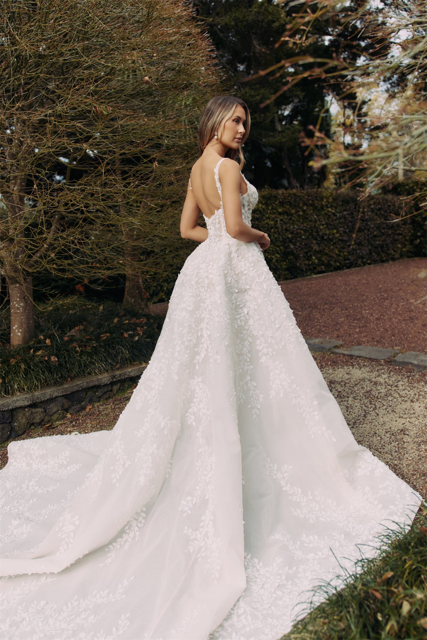 ELISE Bridal Gown - Wedding dress by Victoria Collection Jessica Couture. Featuring an A-line gown with chapel train, and floral lace. 
