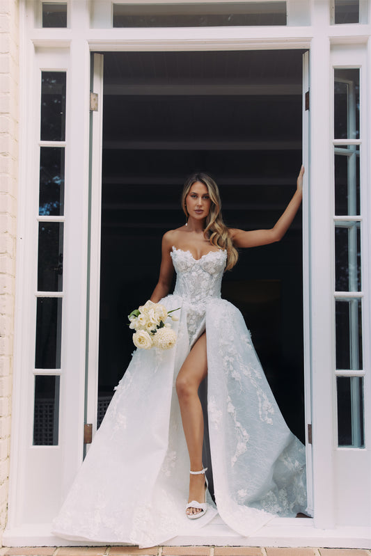 FREYA Bridal Gown - Wedding dress by Victoria Collection Jessica Couture. Featuring an A-line lace-up Princess Ballgown with chapel train, and floral lace. 