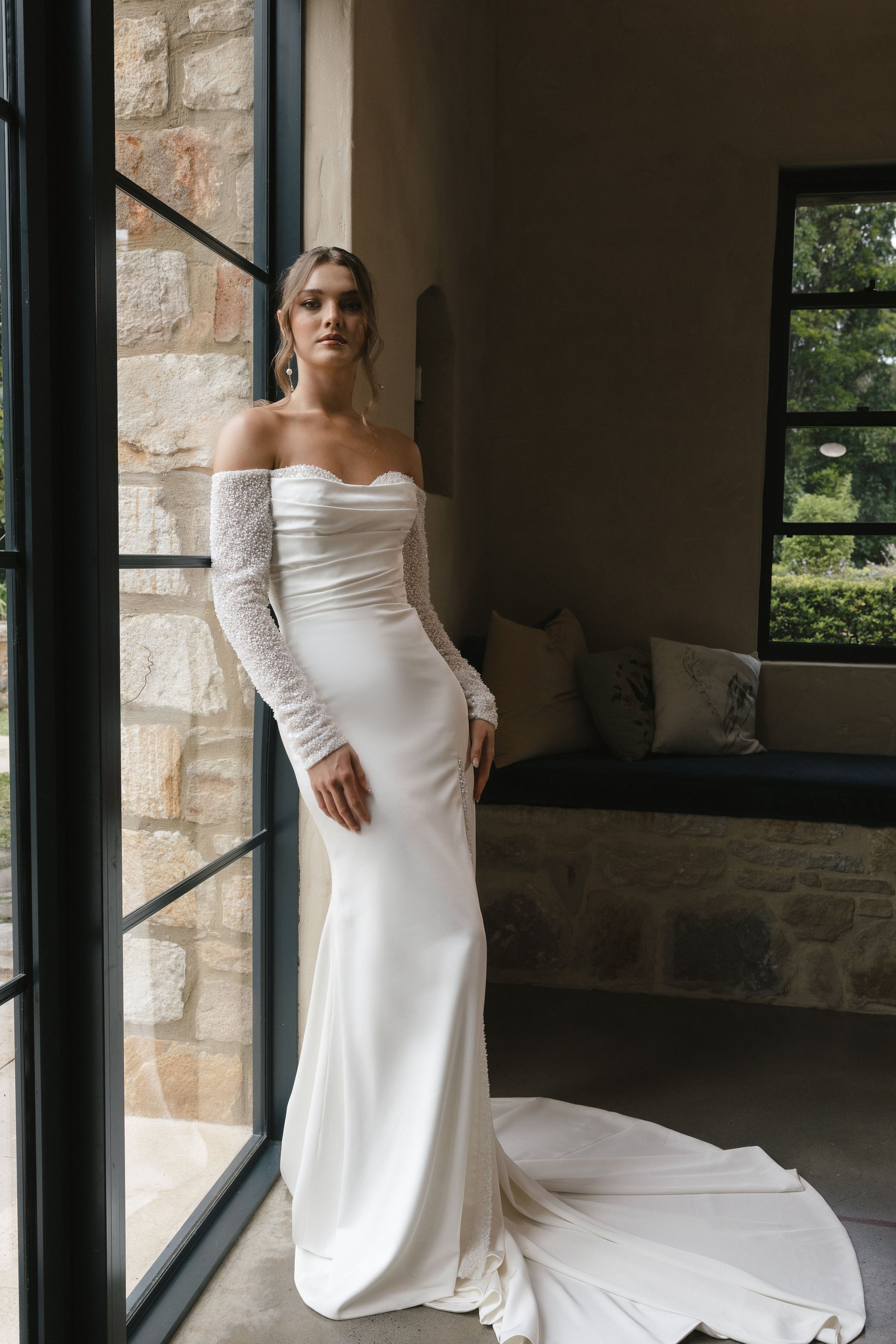 SANTANA gown - FITTED minimal bridal gown by Roselle collection Jessica Couture 