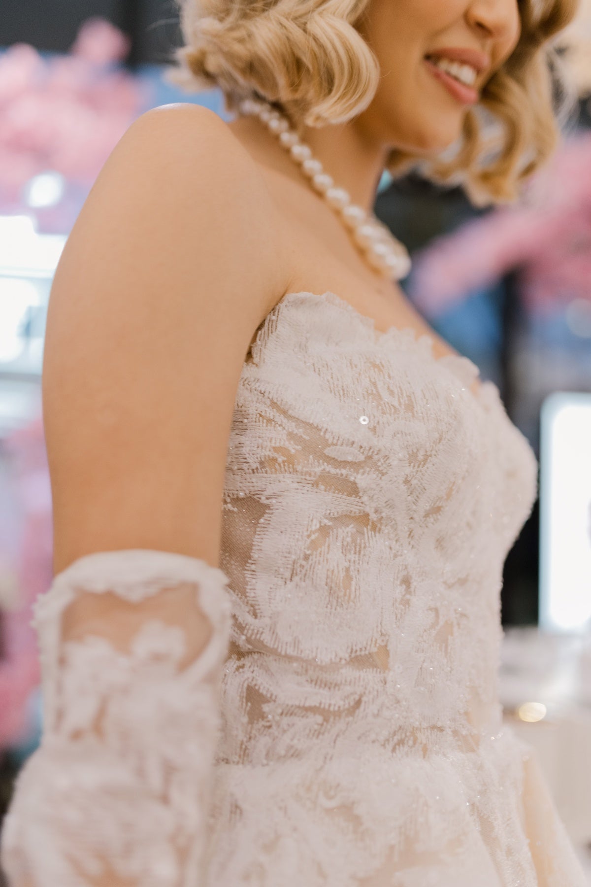 sparkling floral lace A line Mini Bridal dress 