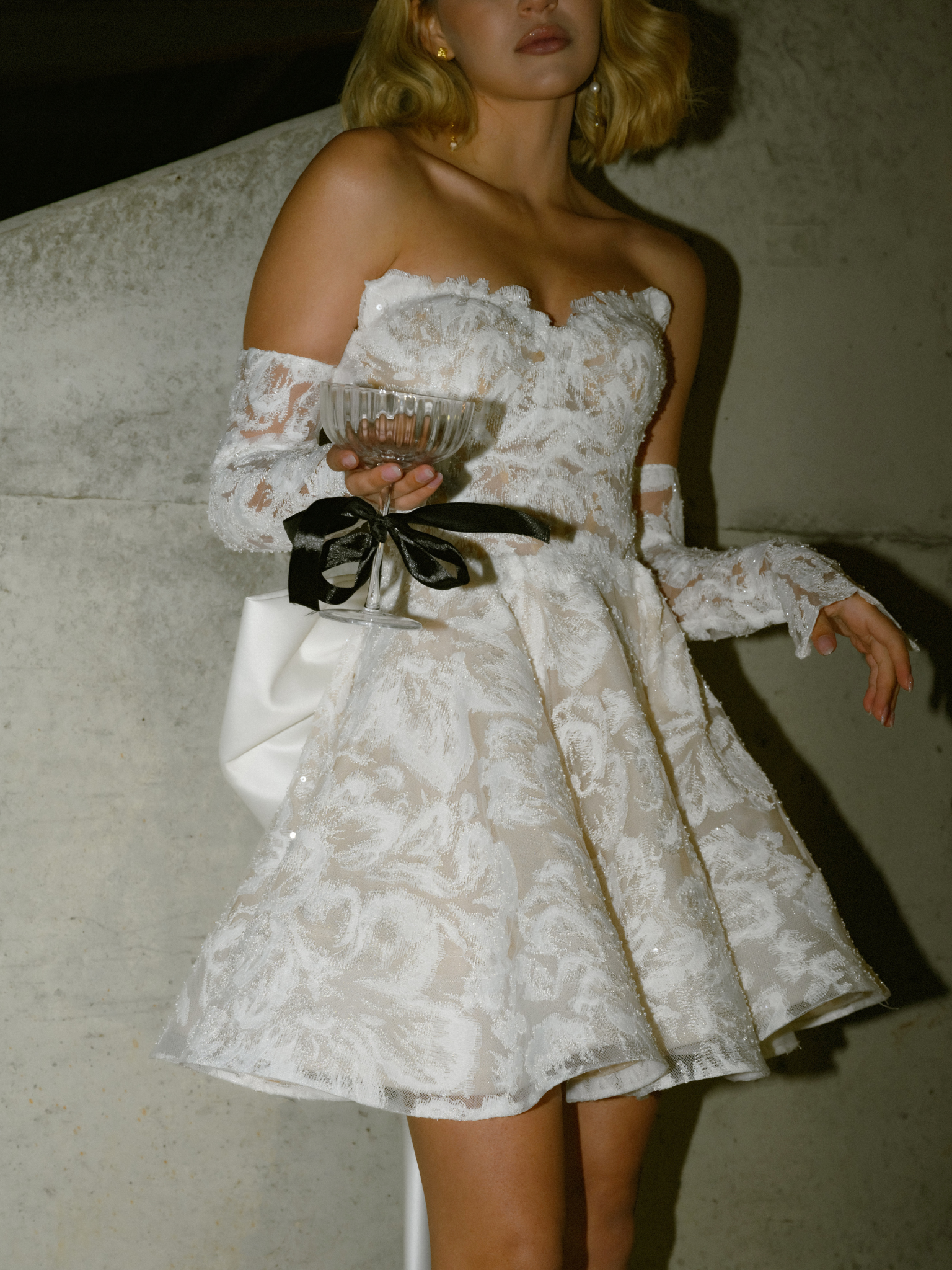 sparkling floral lace A line Mini Bridal dress 