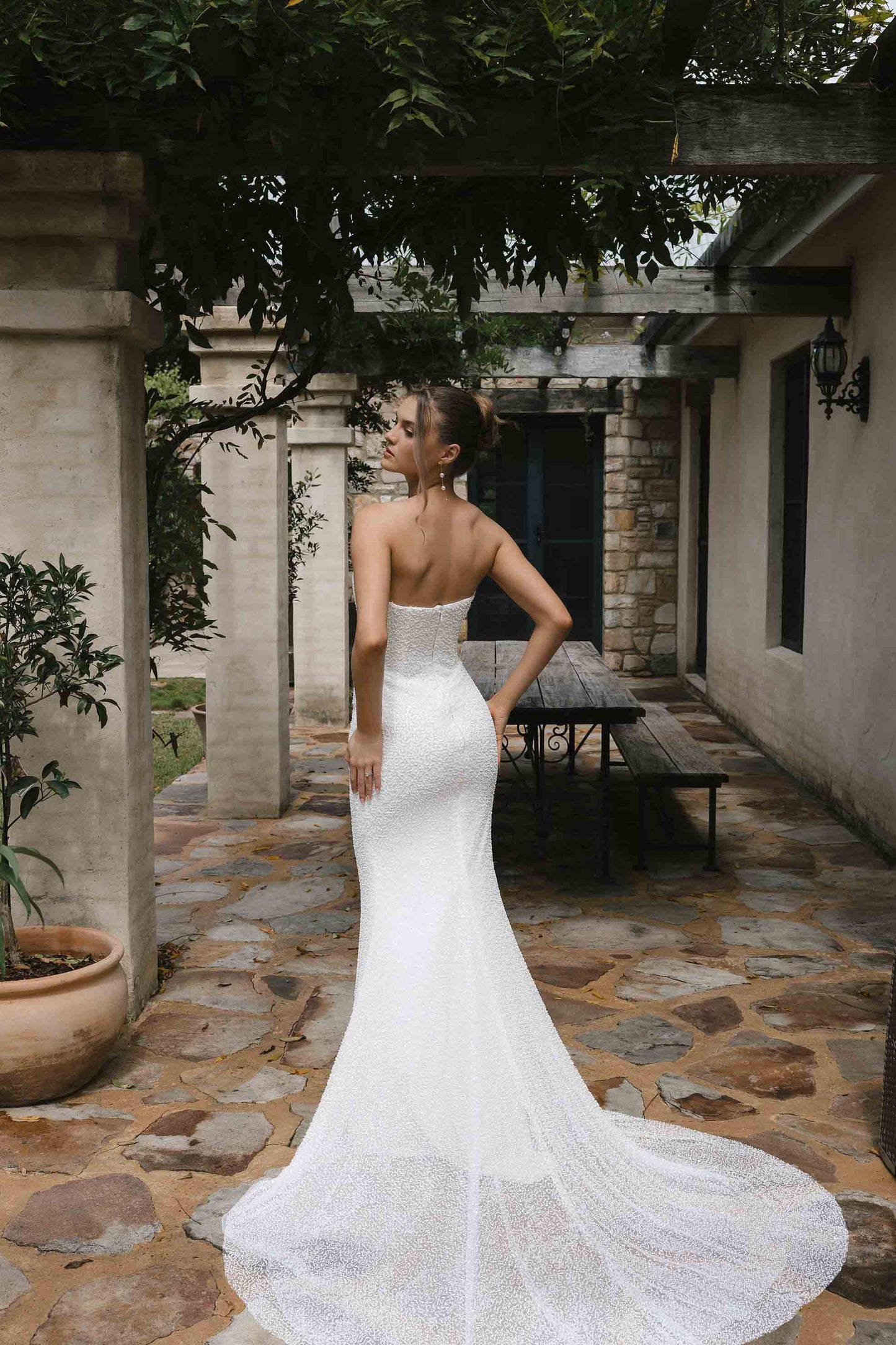 LIZZIE Gown -  Fitted Lace Bridal Dress with Pearl Beading from the Roselle Collection by Jessica Couture