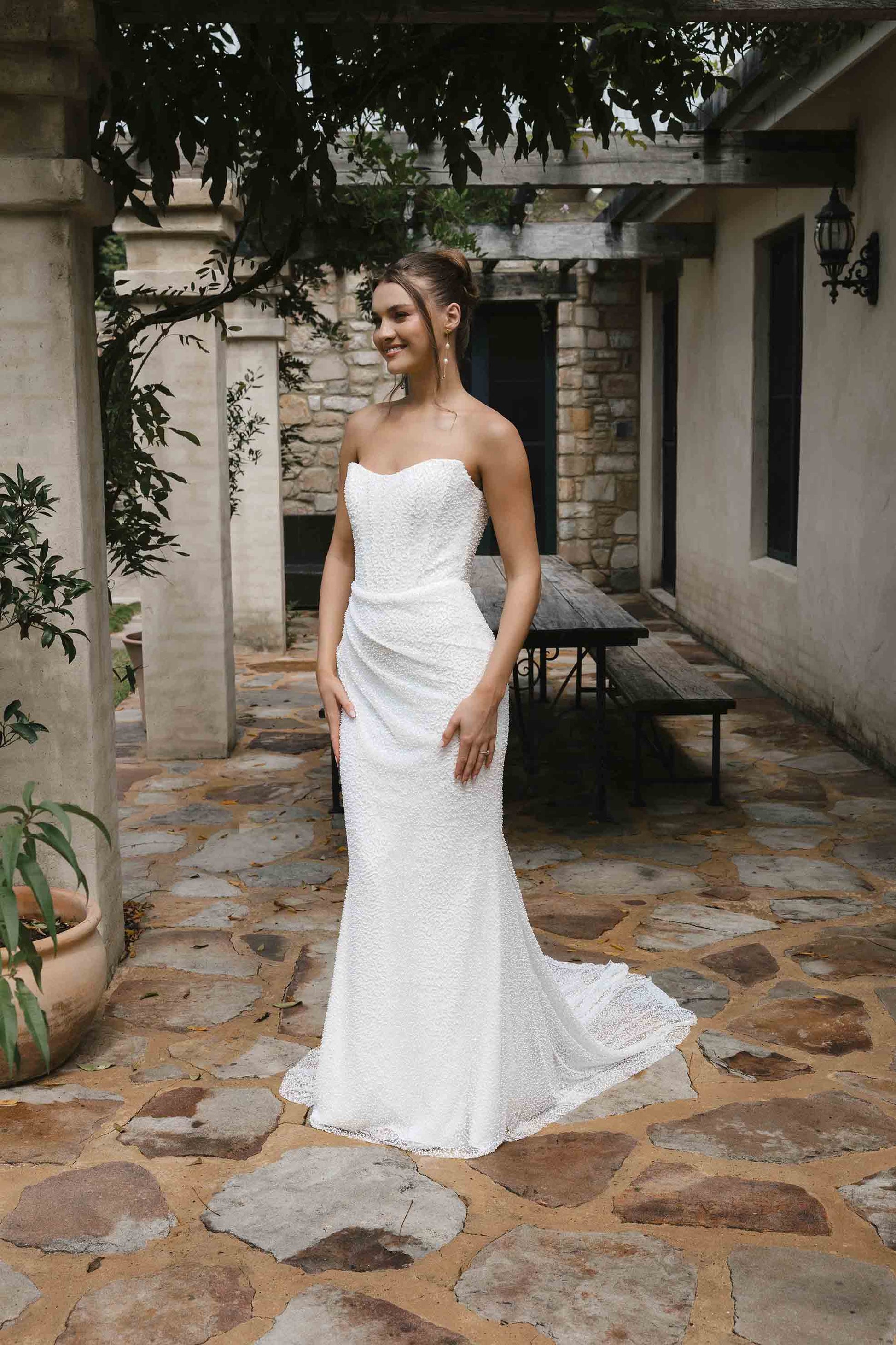 LIZZIE Gown -  Fitted Lace Bridal Dress with Pearl Beading from the Roselle Collection by Jessica Couture