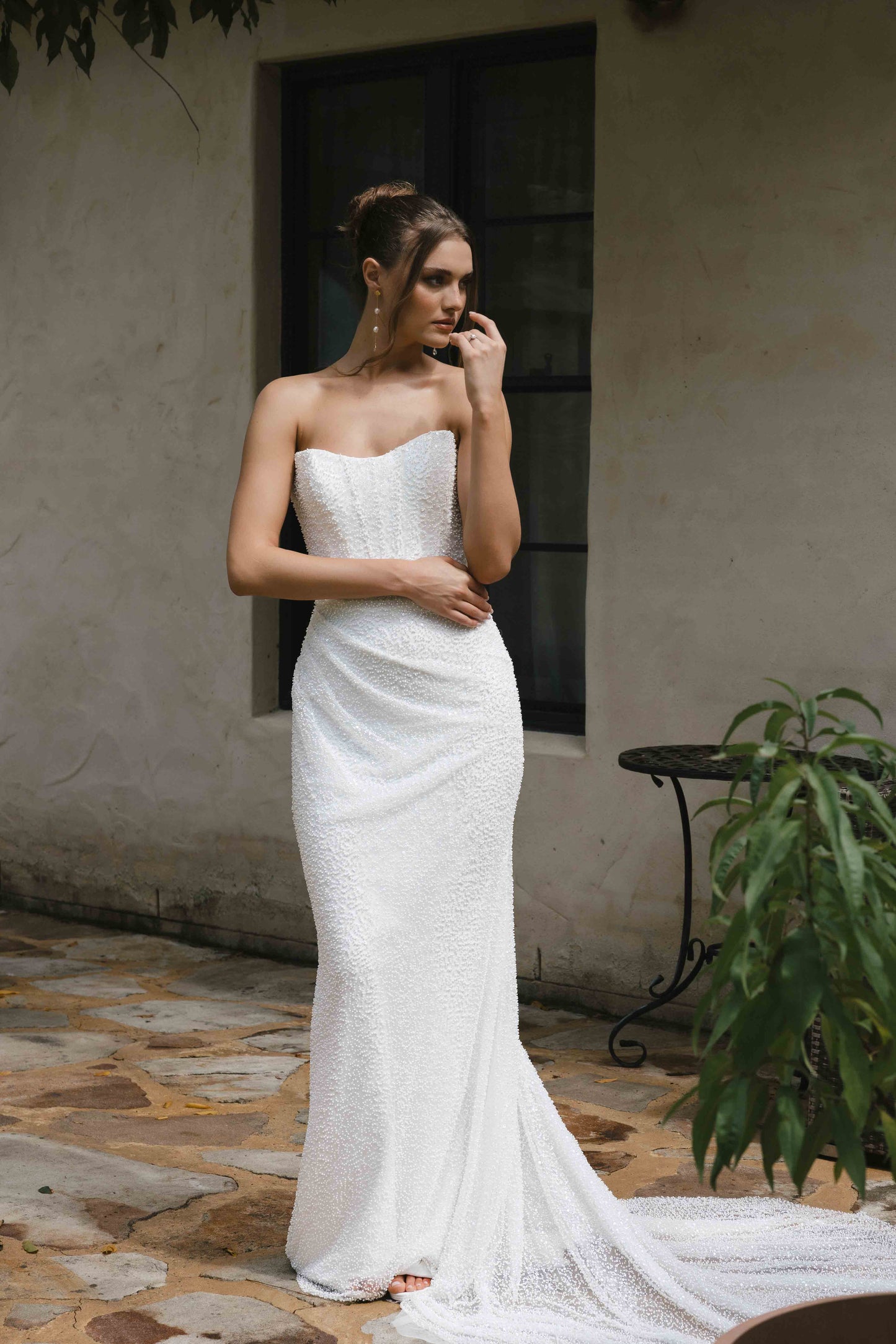 LIZZIE Gown -  Fitted Lace Bridal Dress with Pearl Beading from the Roselle Collection by Jessica Couture