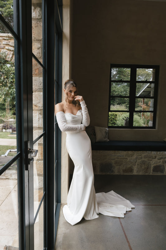 SANTANA gown - FITTED minimal bridal gown by Roselle collection Jessica Couture 