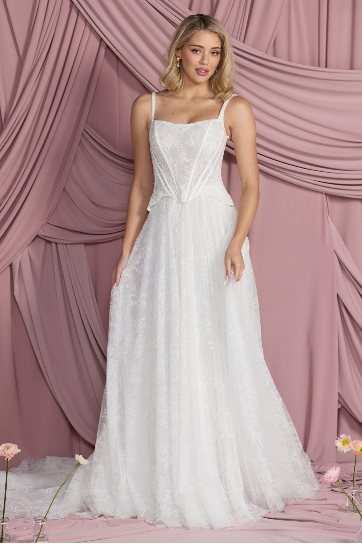 chantilly lace and tulle skirt, two piece bridal collection 