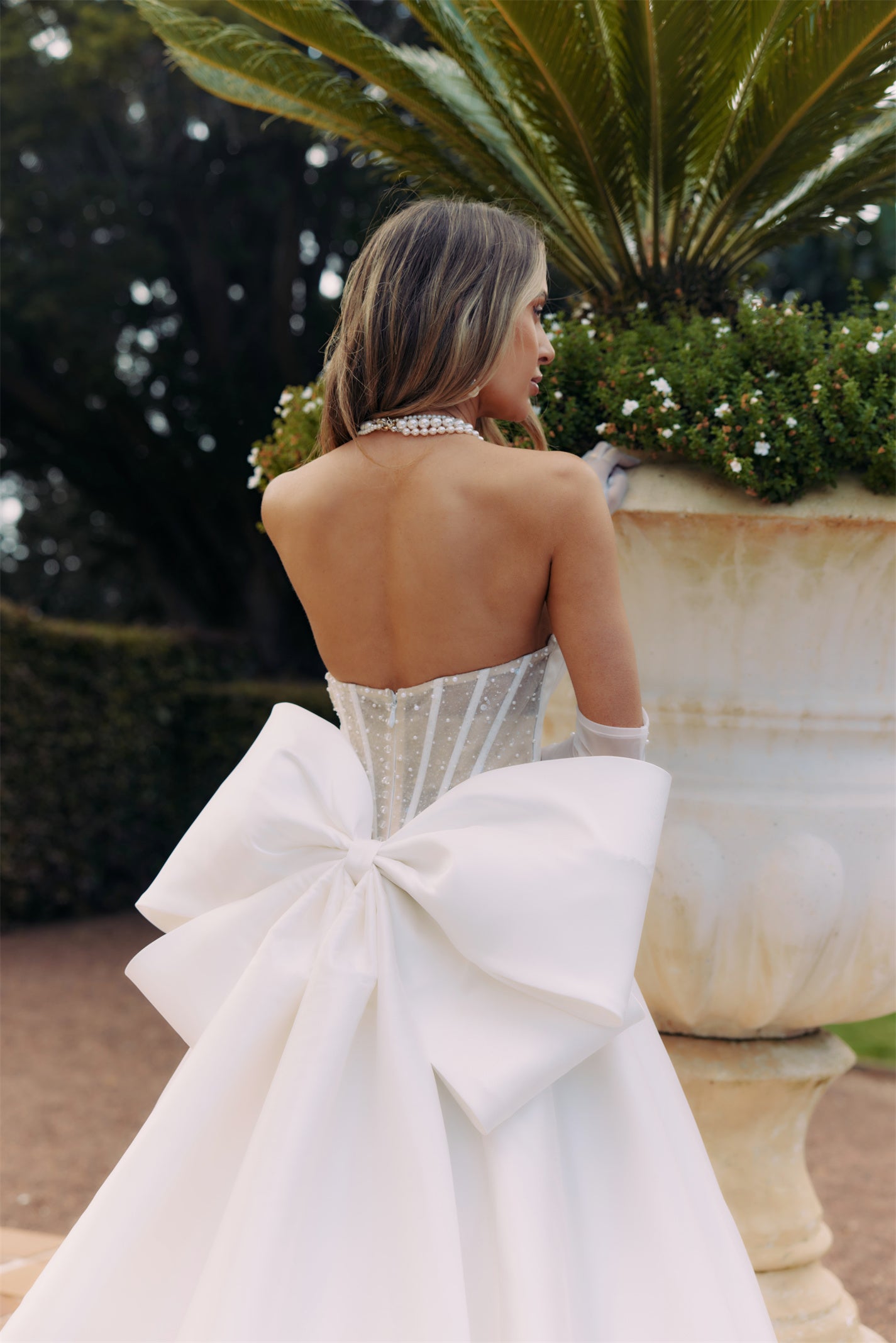 YVONNE Bridal Gown - Wedding dress by Victoria Collection Jessica Couture. Featuring an A-line Mikado gown with chapel train, and pearl encrusted cups in a Corseted bodice. 