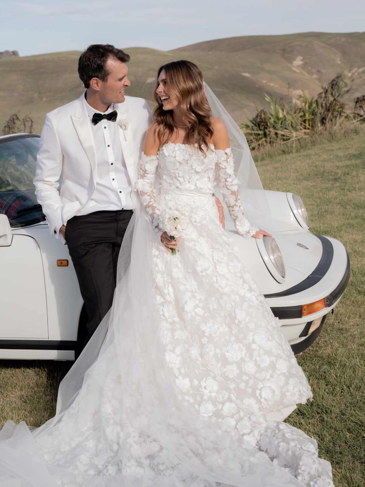 3d floral lace A-line wedding gown by Miss Chloe. Real brides 