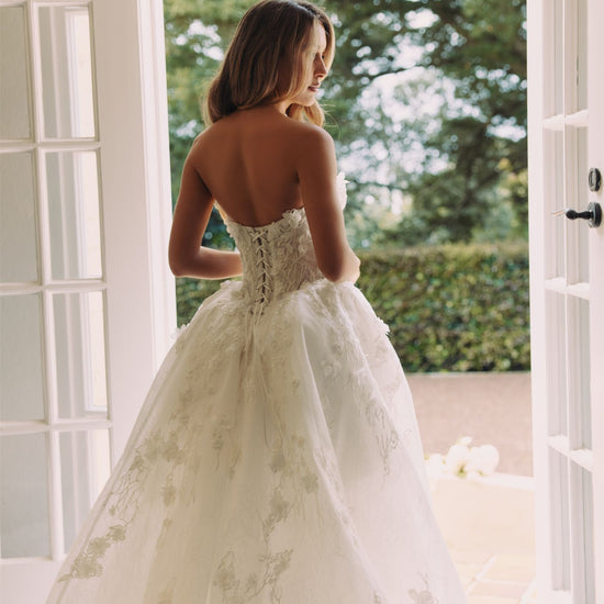 FREYA Bridal Gown - Wedding dress by Victoria Collection Jessica Couture. Featuring an A-line lace-up Princess Ballgown with chapel train, and floral lace. 