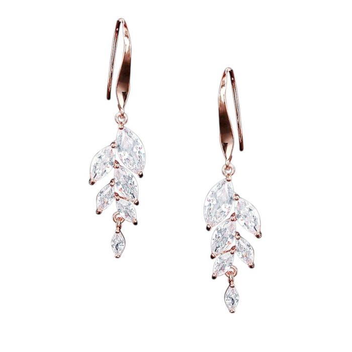 Bella dainty earring in rose gold made from a cluster of marquise cut cubic zirconia