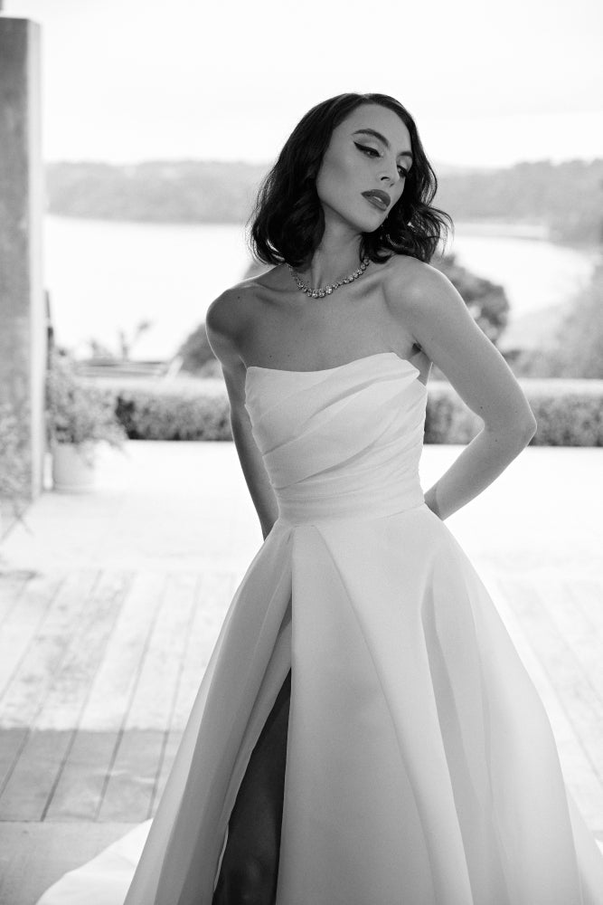 Model wears Tiffany gown AW2323