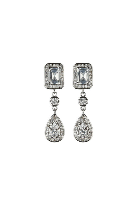 Vintage style emerald and pear cut cubic zirconia dangly earrings.