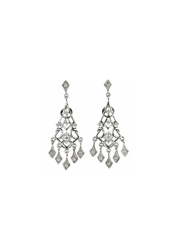 Silver chandelier style earrings with hanging cubic zirconia 
