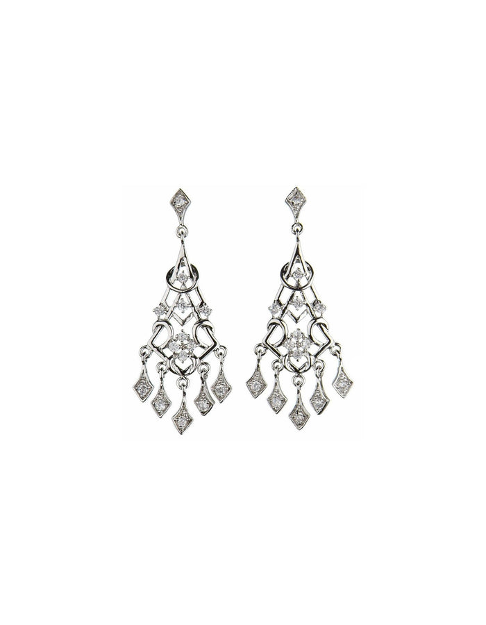 Silver chandelier style earrings with hanging cubic zirconia 