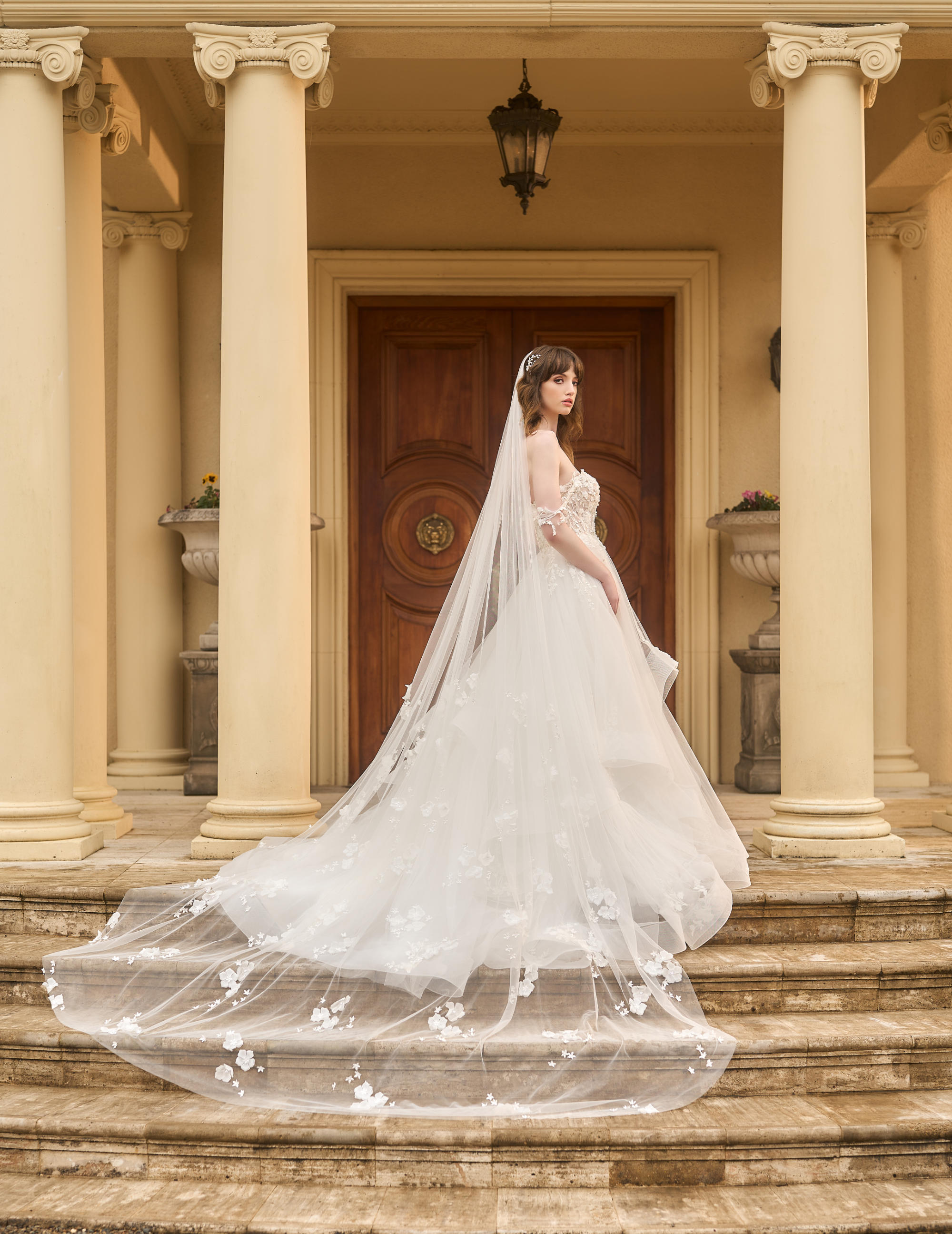 Tess Dress with Sofia Veil. A soft tulle veil with 3D floral applique.