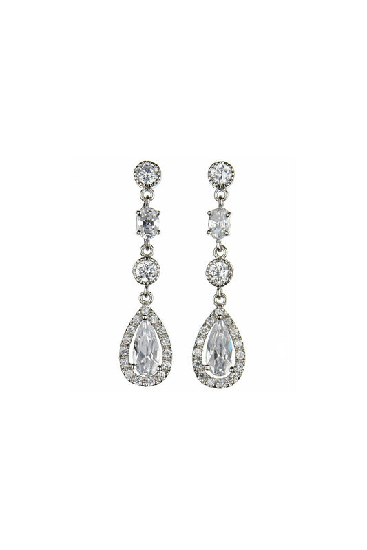 Cubic zirconia drop earring with larger pear cut gem at bottonm