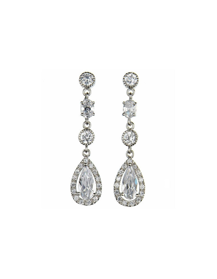 Cubic zirconia drop earring with larger pear cut gem at bottonm