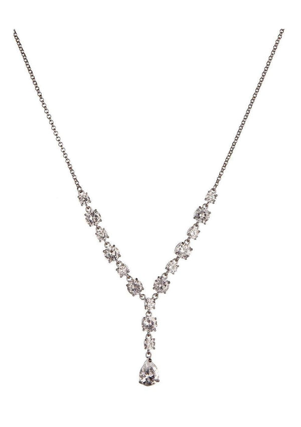 Grand Elegance Necklace with hanging teardrop cubic zirconia on  a cubic zirconia decorated chain