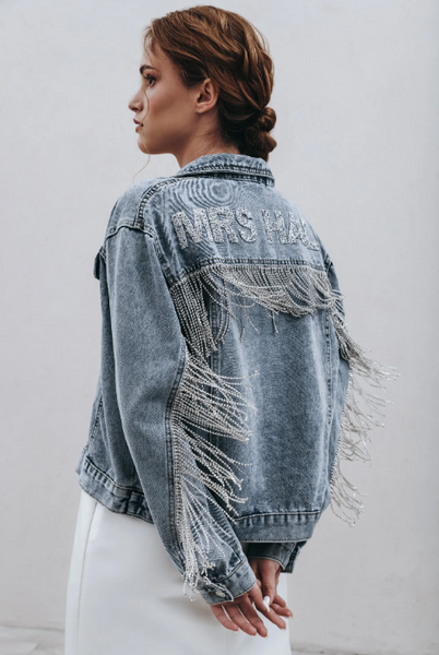 Denim jacket best sale with silver fringe
