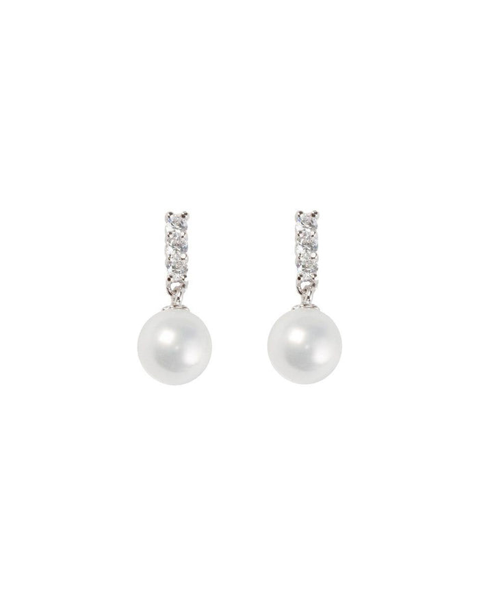 Zara earrings with small cubic zirconia with a cultured pearl drop. Set in silver